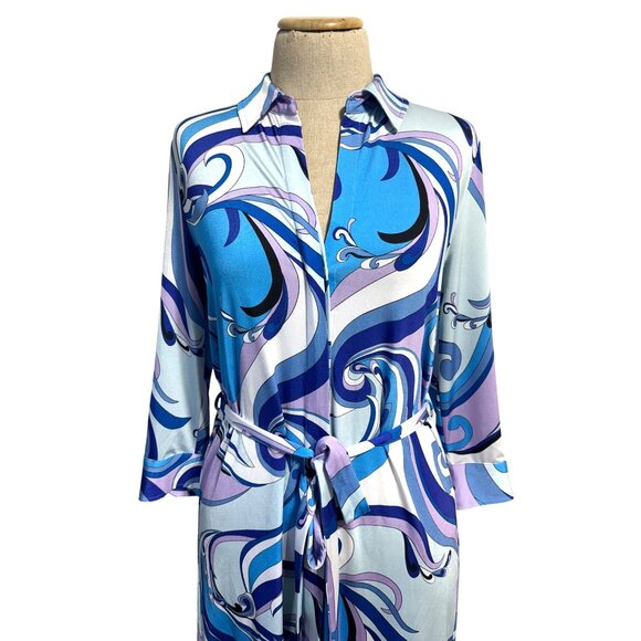 L'AGENCE  Womens Sz XS Addison Print Shirt Dress in Provence Blue/Lavender - Picture 5 of 14